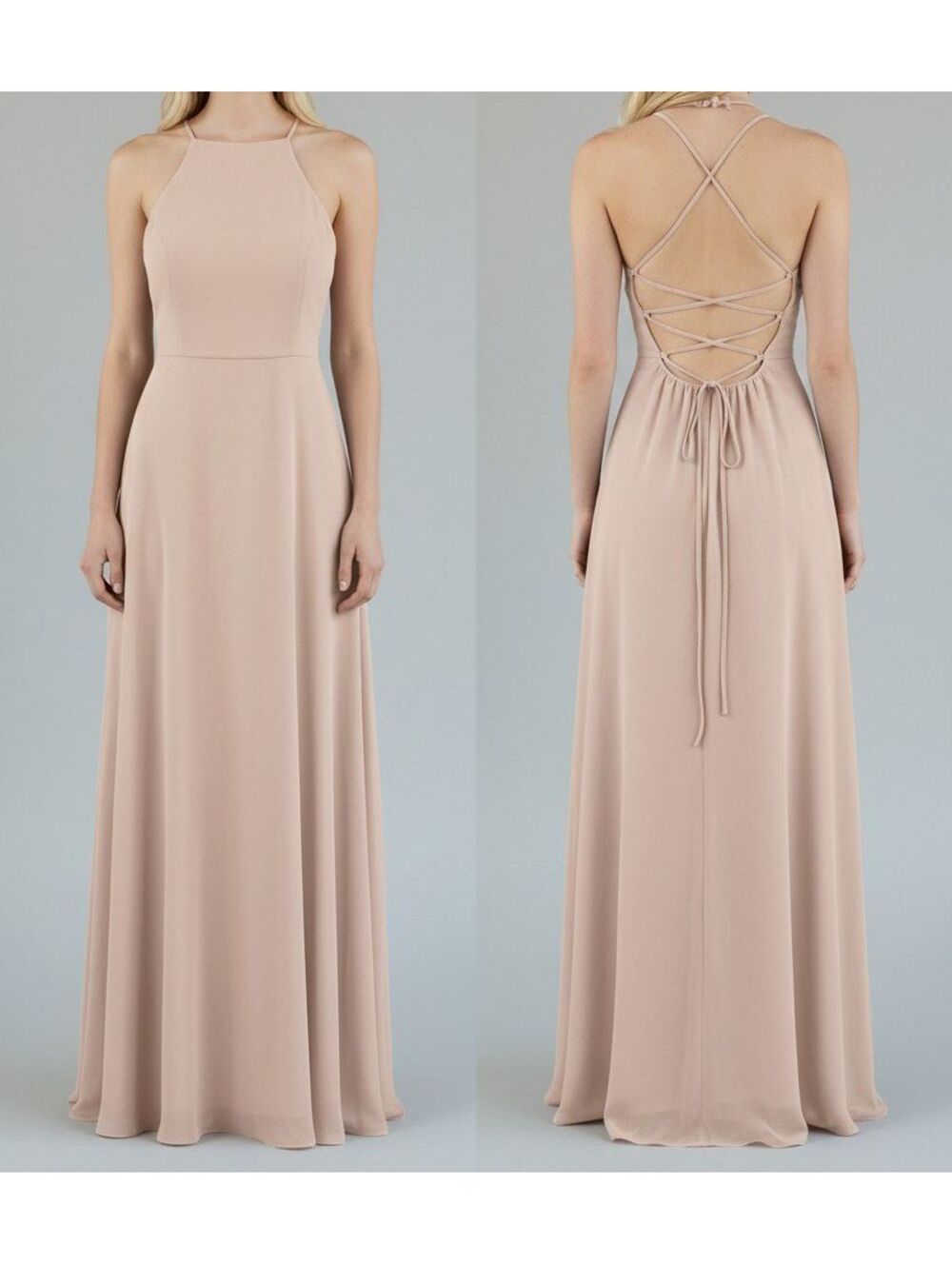 Lulus Blush Pink High Neck Lace Up Backless Maxi Dress Gown - Size M